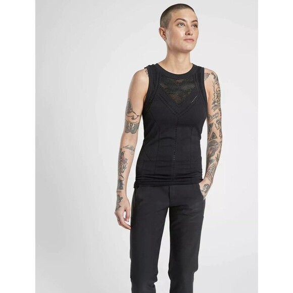 Womens Athleta Oxygen Activewear Black Mesh Detail Workout Tank Top Size XS EUC - Picture 6 of 7